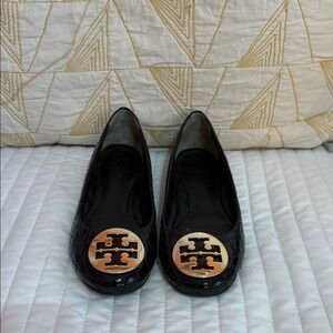 Tory Burch Black Quilted Loafers with Gold Emblem